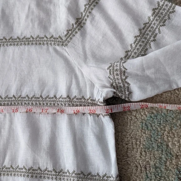 J Jill Love Linen Cross Stitch Casual Top White Sage Brush Size M - Picture 8 of 10